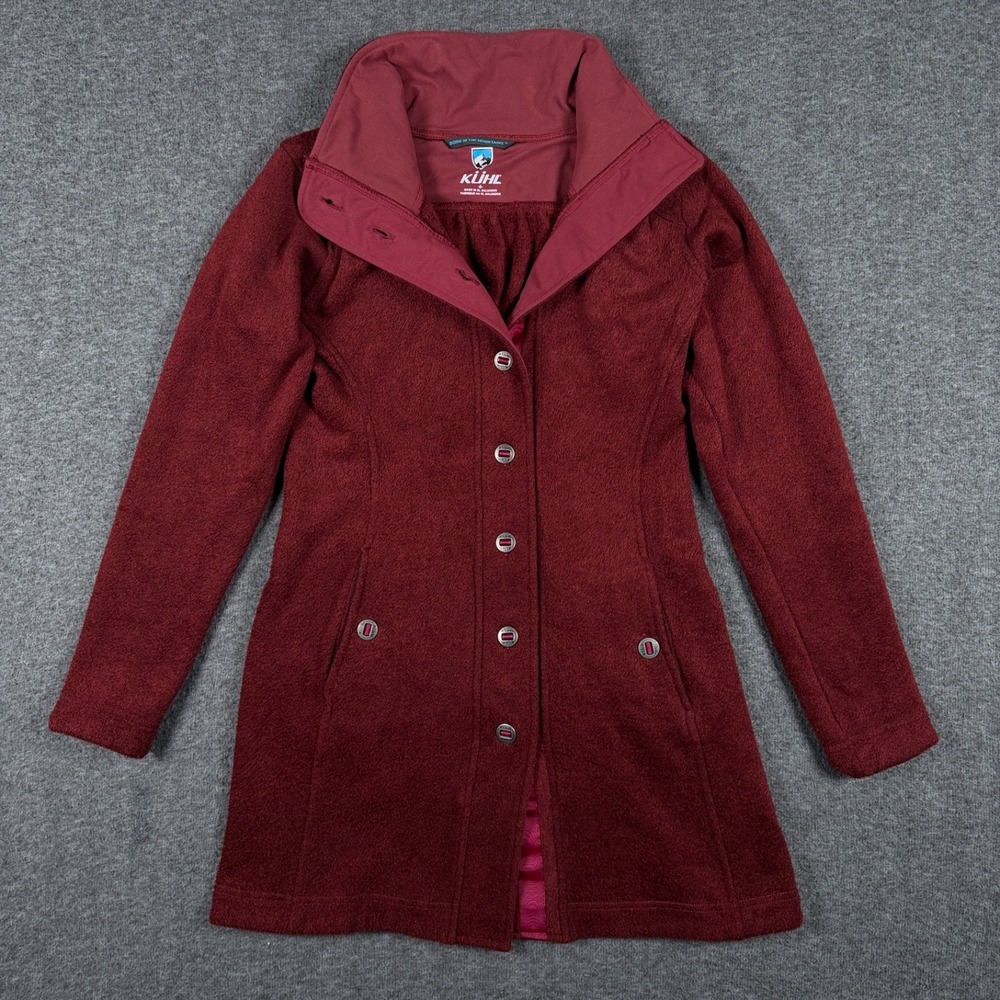KUHL Savina Jacket Womens Small Red Alfpaca Fleece Button Up Long Coat Outdoor